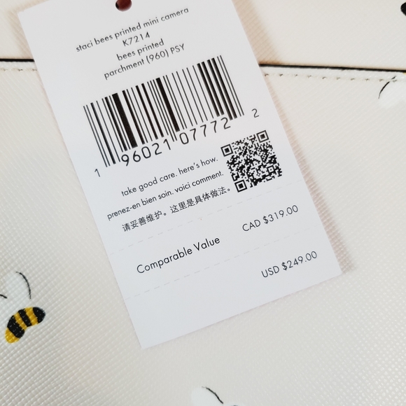 Kate Spade Staci Mini Camera Crossbody Purse Bees Printed Parchment Multi White - Picture 5 of 5